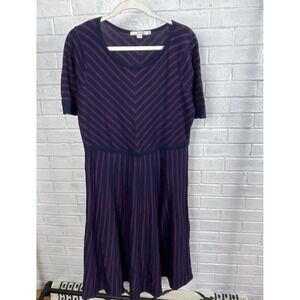 Boden Wool Blend Knit Sweater Dress Womens Size 18L Navy Burgundy Striped Preppy